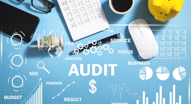 Audit Business grafici oggetti grafici e parole Business concept