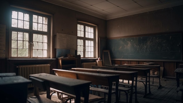 Aula desolata in una ditta industriale Aula in una scuola abbandonata