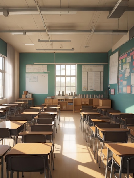 Aula scolastica vuota Concetto di istruzione senza studenti Illustrazione degli interni del vettore in aula