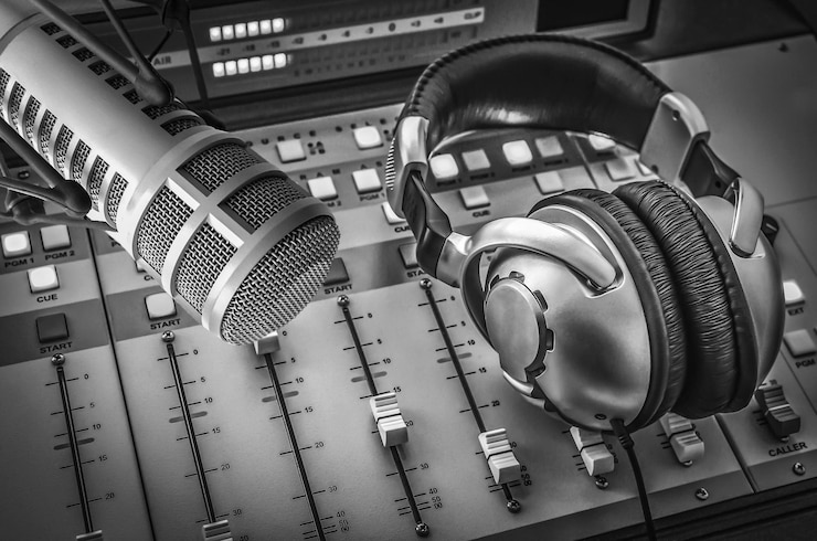 Foto auricolari per microfoni professionali e mixer sonoro