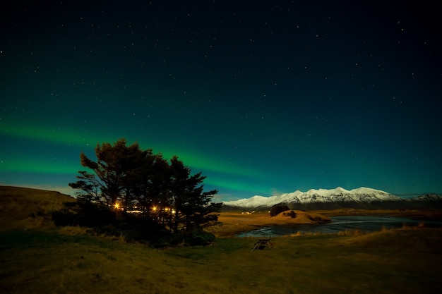 Aurora boreale islandese in inverno