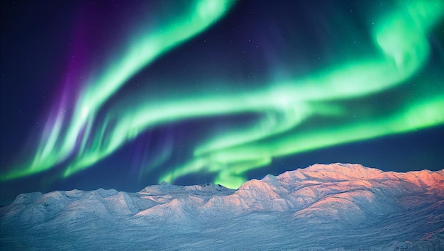Aurora boreale su montagne innevate Sfondo astratto gioco RPG