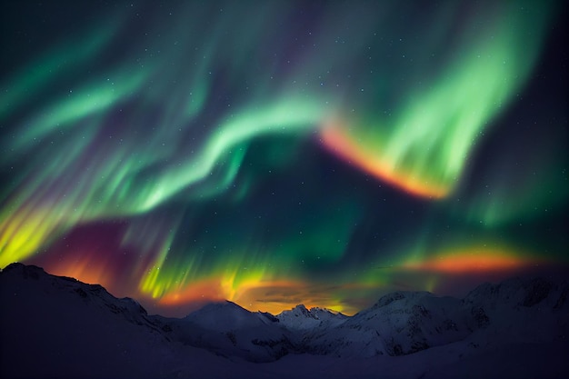 Aurora boreale sul lago Aurora boreale con stellato nel cielo notturno Fantastico inverno epico