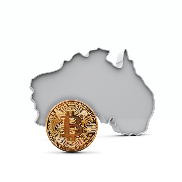 Australia bitcoin sfondo criptovaluta moneta con mappa d rendering