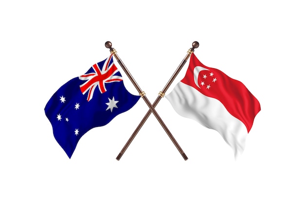 Australia contro lo sfondo di bandiere di Singapore