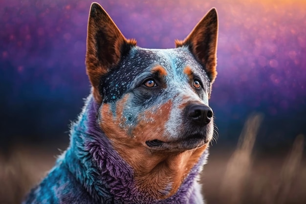 Australian Cattle Dog Background Burst Of Light Blue Purple Generative AI