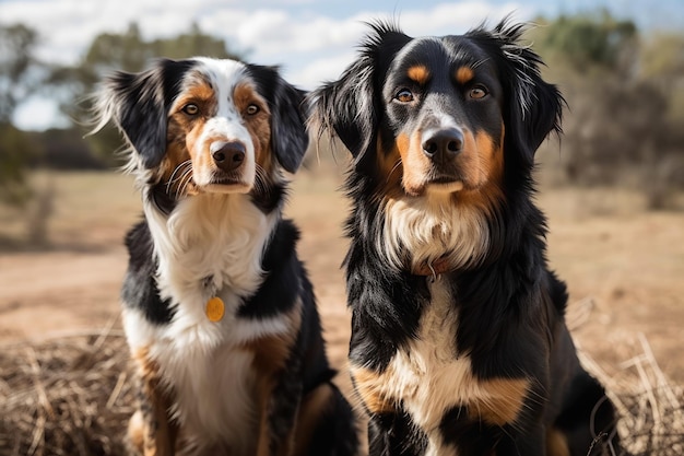 Australian Shepherd e Basset Hound amici nel ranch