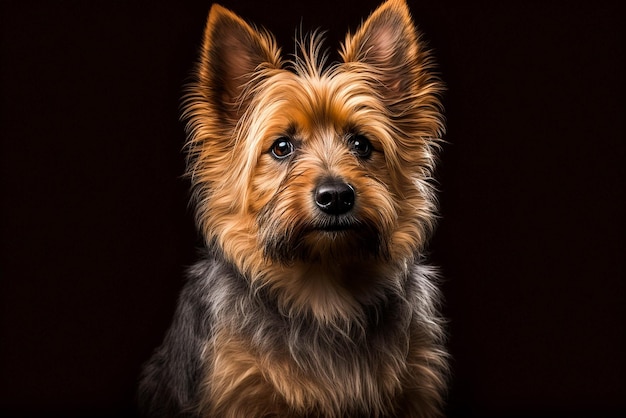 Australian Terrier Dog Una razza leale e vivace su uno sfondo scuro sorprendente