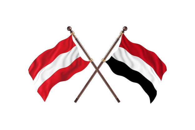 Austria contro Yemen due bandiere di paesi Background
