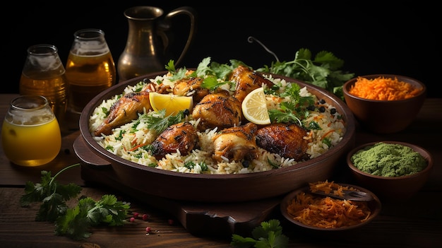 Authentic Flavours RestaurantStyle Pollo piccante Biryani in ciotola di legno