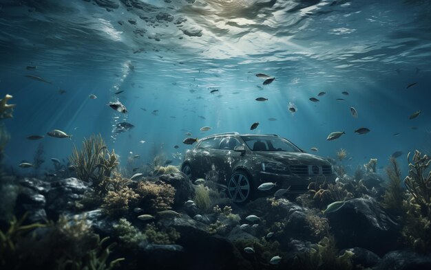 Auto abbandonata sott'acqua