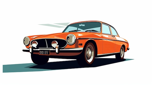 Auto antica arancione, illustrazioni neopop e ritratti minimalisti.