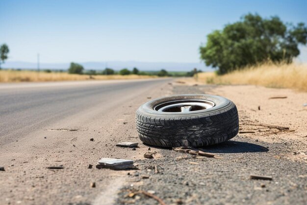 Auto bianca ferma con pneumatico forato sul ciglio della strada