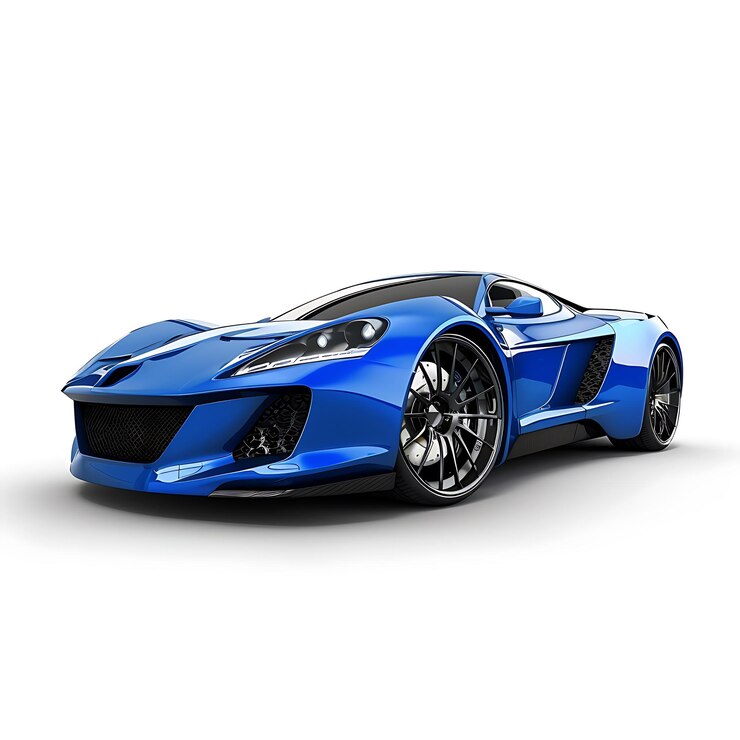 Auto blu isolata su sfondo bianco