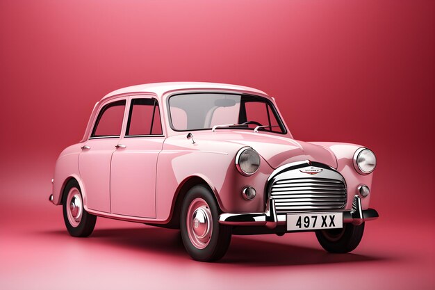 auto classica rossa sfondo rosa IA generativa