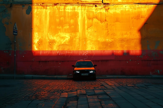 Auto come silhouette faro ombra gettato sulla parete angolare e creativa foto di sfondo elegante