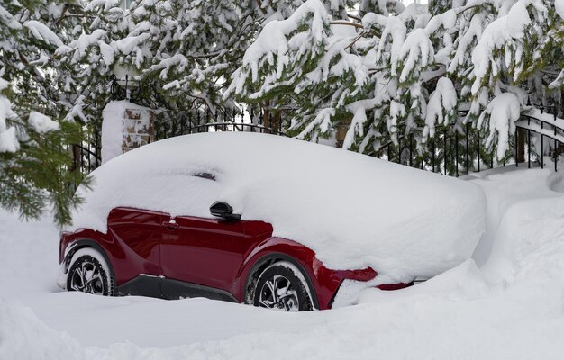 Auto coperta di neve dopo una forte tempesta di neveI veicoli sono coperti di neve durante una forte nevicata