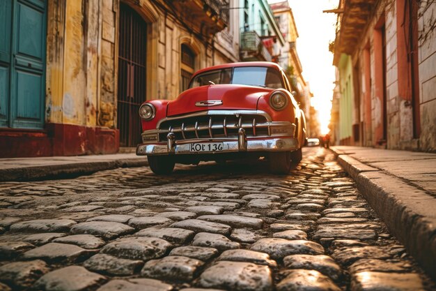 Auto d'epoca classiche sulle strade generate dall'AI