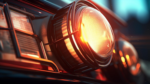 auto d'epoca con luce al neon 3d render