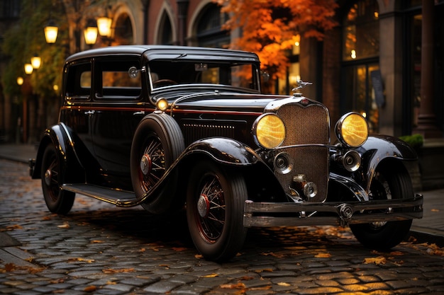 Auto d'epoca in una strada storica dall'atmosfera nostalgica IA generativa