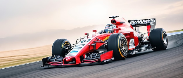 Auto da corsa di F1 che corre su una pista con sfocatura di movimento IA generativa