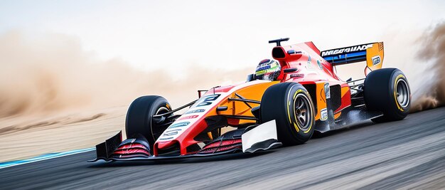 Auto da corsa di F1 che corre su una pista con sfocatura di movimento IA generativa