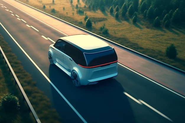 Auto del futuro su strada illustrazione 3D AI generativa