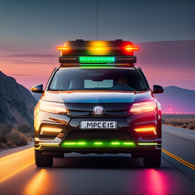 Auto della polizia con sirene in autostrada