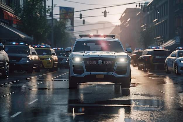 Auto della polizia per le strade della città generativa ai