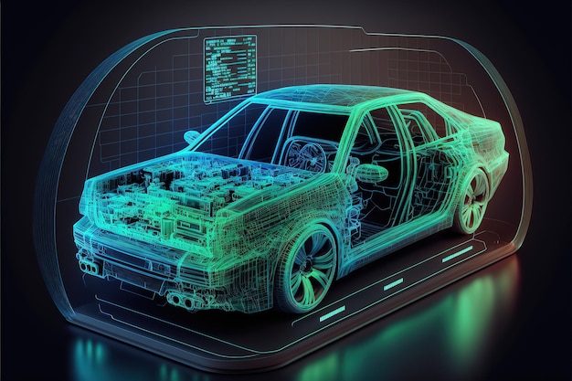 Auto diagnostica in stile HUD Scan Automobile in ologramma di visualizzazione 3D