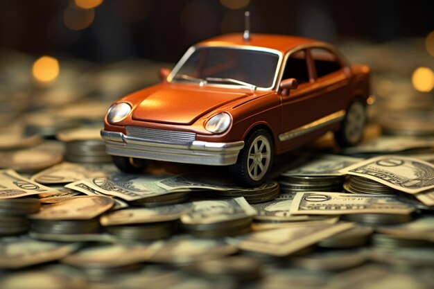 Auto e denaro che simboleggiano risultati finanziari e prosperità