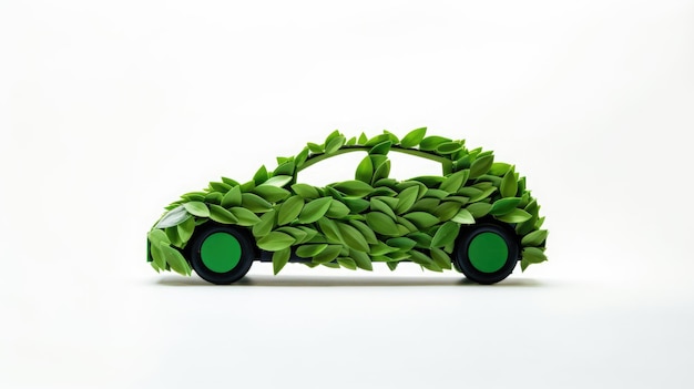 Auto ecologica fatta con foglie sullo sfondo bianco in stile papercut