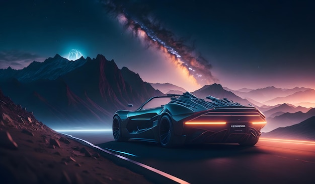 Auto elettrica futuristica sulla strada IA generativa