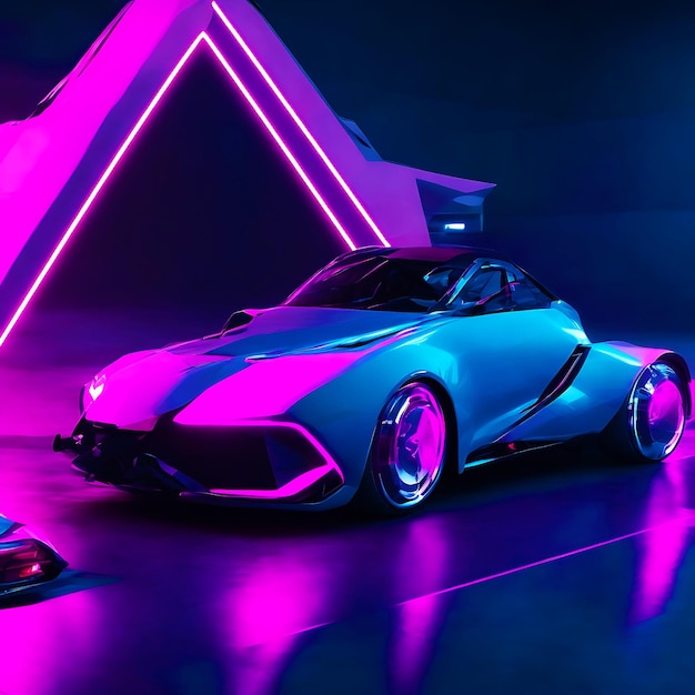 Auto elettrica luci bioluminescenti Città futuristica con cartelloni pubblicitari Strada Fantasia iperrealistica AI G