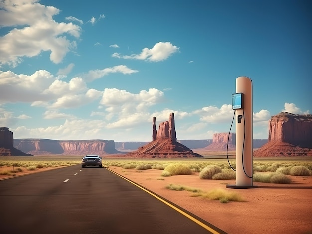 Auto EV e stazione di ricarica EV nel deserto dello Utah