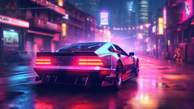 Auto futuristica in stile cyberpunk IA generativa