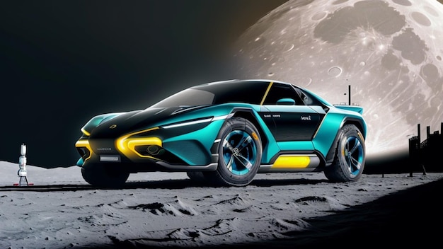 Auto futuristica sulla galassia spaziale lunare