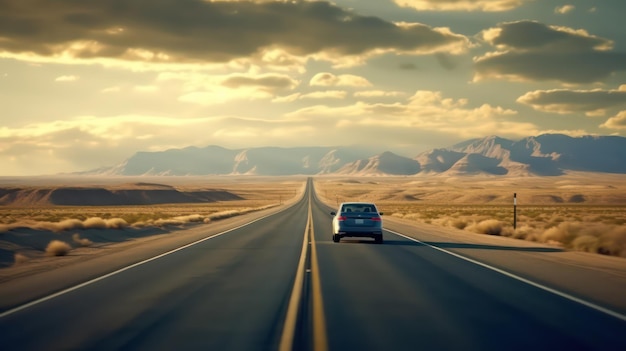 Auto in corsa su una superstrada del deserto Accattivante scena della carreggiata nel deserto