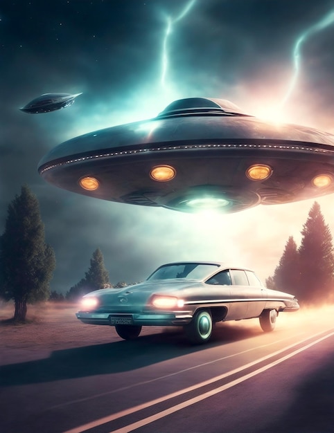 Auto in fuga da un'invasione UFO