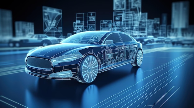 Auto in stile HUD UI Scansione del servizio futuristico e analisi automatica dei dati Automobile Generative AI