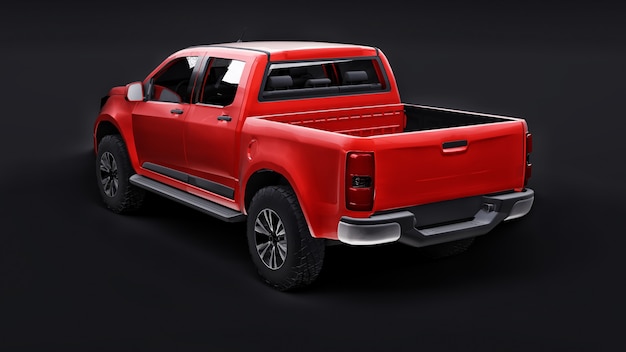 Auto pickup rossa su sfondo nero. rendering 3D.