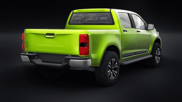 Auto pickup verde su sfondo nero rendering 3d