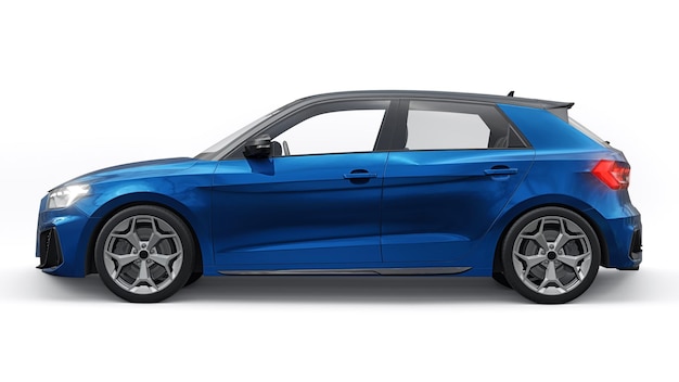 Auto premium urbana compatta in una berlina blu scuro su uno sfondo bianco isolato illustrazione 3d