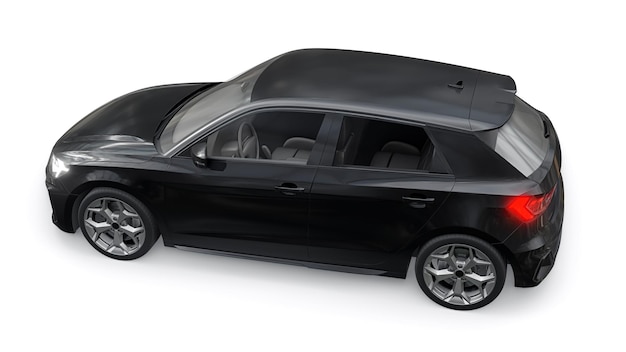 Auto premium urbana compatta in una berlina nera su uno sfondo bianco isolato illustrazione 3d