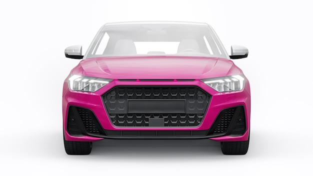 Auto premium urbana compatta in una berlina rosa su uno sfondo bianco isolato illustrazione 3d