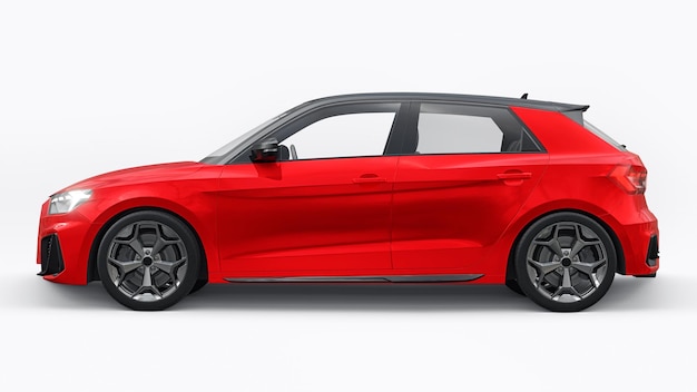 Auto premium urbana compatta in una berlina rossa su uno sfondo bianco isolato illustrazione 3d