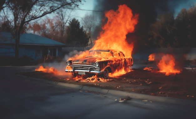 Auto retrò data alle fiamme