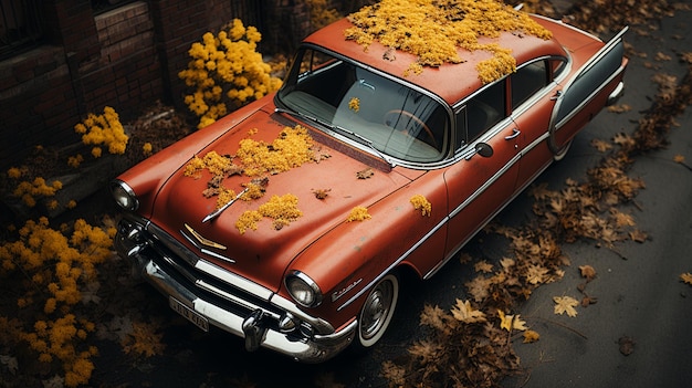 Auto retrò nel parco autunnale