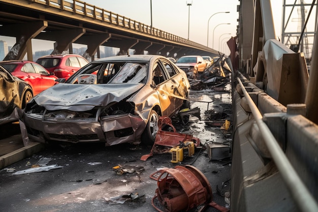Auto rotte sul ponte della città dopo l'attacco terroristico causano ingorghi