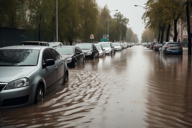 Auto sommerse dall'acqua di inondazione generativa ai